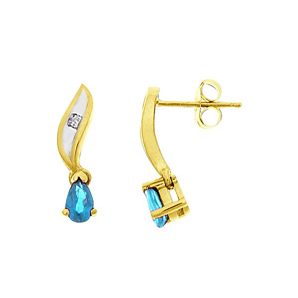 Blue Topaz Teardrop and Diamond Earrings. 10K Yellow Gold