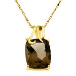 Smokey Quartz Cushion Drop Pendant. 10K Yellow Gold