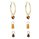 EEAC Inc Garnet, Citrine & Smokey Quartz Interchangeable Hoop Earrings. 10K Yellow Gold