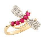 Ruby and Diamond Dragonfly Ring. 10K Yellow Gold
