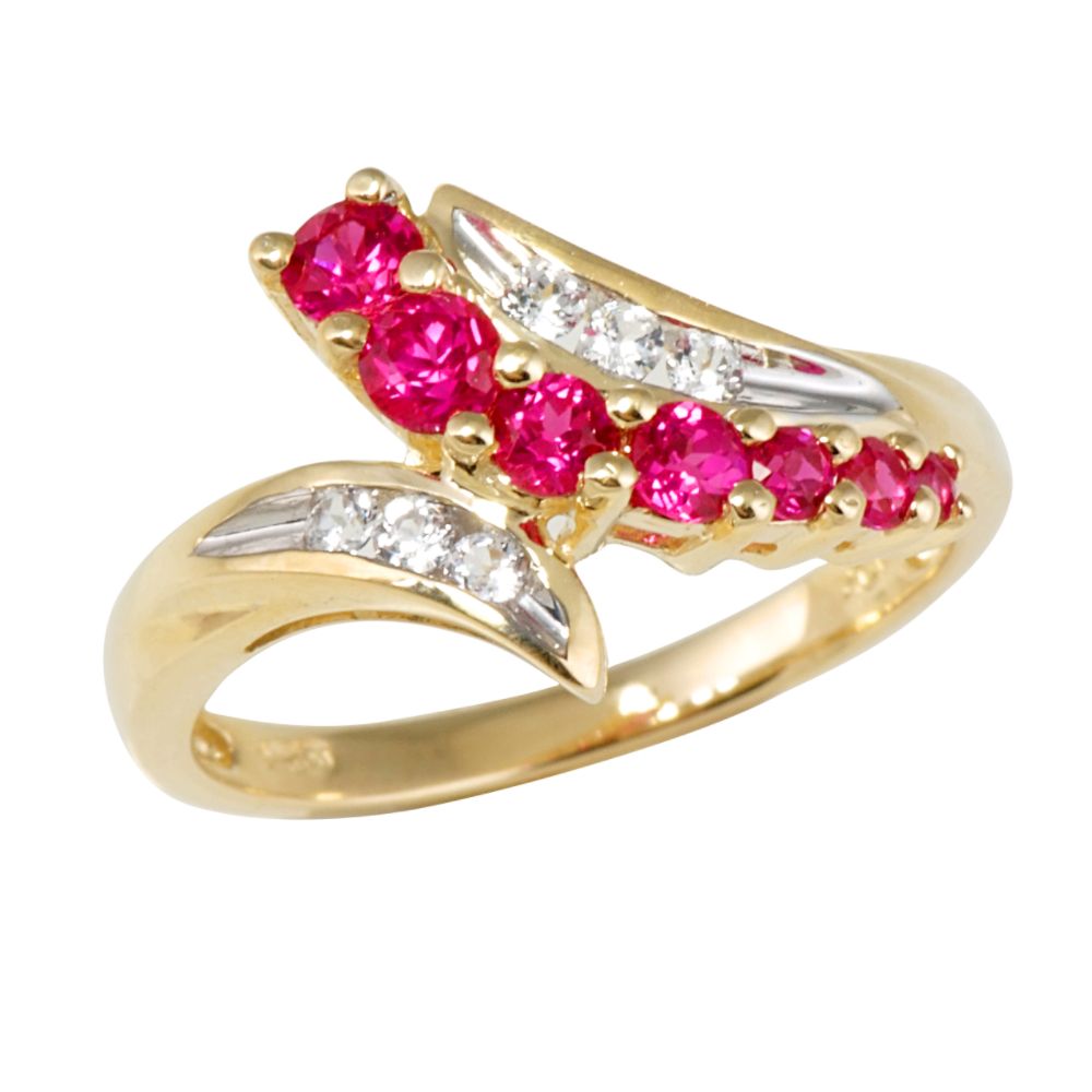 Ruby and White Sapphire Ring. 10K Yellow Gold