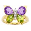 Amethyst, Peridot and Diamond Butterfly Ring. 10K Yellow Gold
