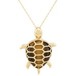 10K Yellow Gold and Tiger Eye Turtle Pendant