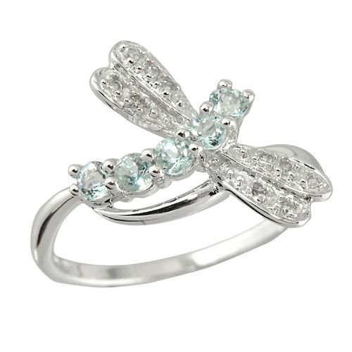 Aquamarine and Diamond Dragonfly Ring. 10K Yellow Gold
