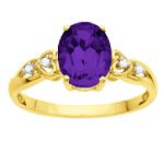 Andin International Amethyst and Diamond Heart Ring. 10K Yellow Gold