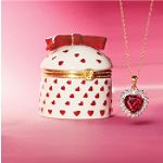 Auragem Ruby and Diamond Faceted Top Heart Pendant with Gift Box. 10K Yellow Gold