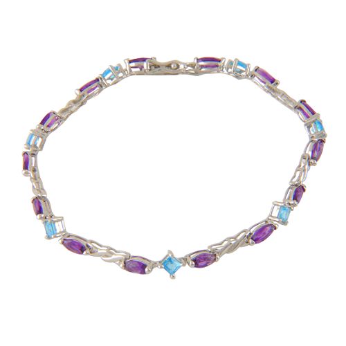 10K white gold bracelet with Amethyst and Blue Topaz