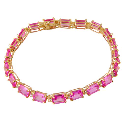 Created Pink Sapphire Bracelet in 10K Yellow Gold