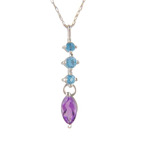 10K white gold with Amethyst and Blue Topaz pendant