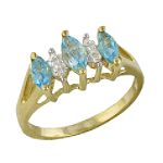 10K .01cttw Diamond and Blue Topaz 6x3mmMarquise and Qty 2 of 5x3mmMarquise