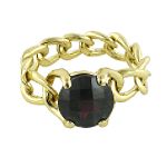 10mm Garnet Round Chain Ring. 10K Yellow Gold
