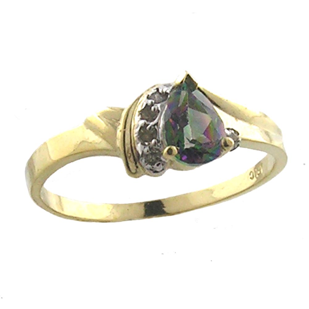 Mystic Topaz and Diamond Pear Ring. 10k Yellow Gold