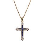 Creative Gems Sapphire and Diamond Cross Pendant