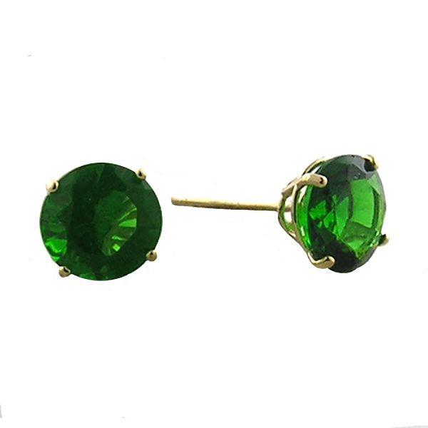 10K 6mmSynethis Emerald Light Weight Stud Earring In Yellow Gold