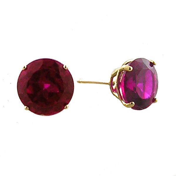 10K 6mmSynthetic Ruby Light Weight Stud Earring In Yellow Gold