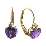 10K 6mmHeart Shaped Amethyst Lever Back Earring