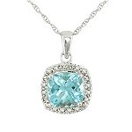 EEAC Inc Aquamarine and Diamond Cushion Pendant. 10K White Gold