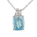 EEAC Inc Aquamarine and Diamond Cushion Drop Pendant. 10K White Gold