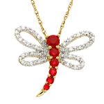 Andin International Ruby and Diamond Dragonfly Pendant