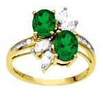 Andin International Created Emerald and White Sapphire Ring. 10K Yellow Gold
