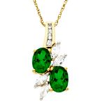 Andin International Created Emerald and White Sapphire Pendant. 10K Yellow Gold