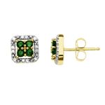 Andin International Emerald and Diamond Stud Earrings. 10K Yellow Gold