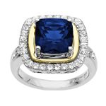 Andin International Created Sapphire & White Sapphire Ring. 14K Yellow Gold & Sterling Silver