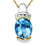 SG Blue and White Topaz Pendant. 14K Yellow Gold and Sterling Silver