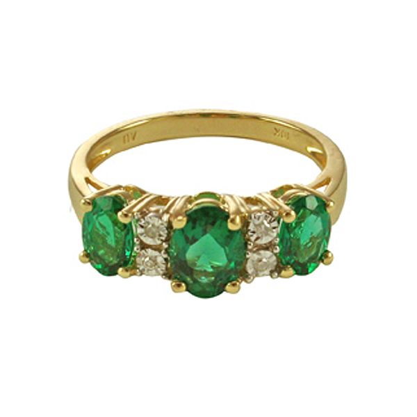 Created Emerald and Diamond Ring. 10K Yellow Gold