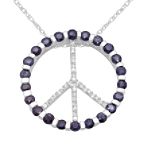 Sapphire and Diamond Peace Sign Pendant. 10K White Gold