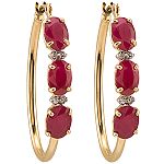 HNJ Inc. Ruby and Diamond Hoop Earring. 10K Yellow Gold