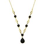 Onyx and Diamond Drop Necklace. 10K Yellow Gold