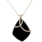 Onyx and Diamond Pendant. 10K Yellow Gold