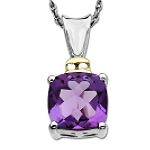 SG Amethyst and Diamond Accent Pendant. 14K Yellow Gold and Sterling Silver