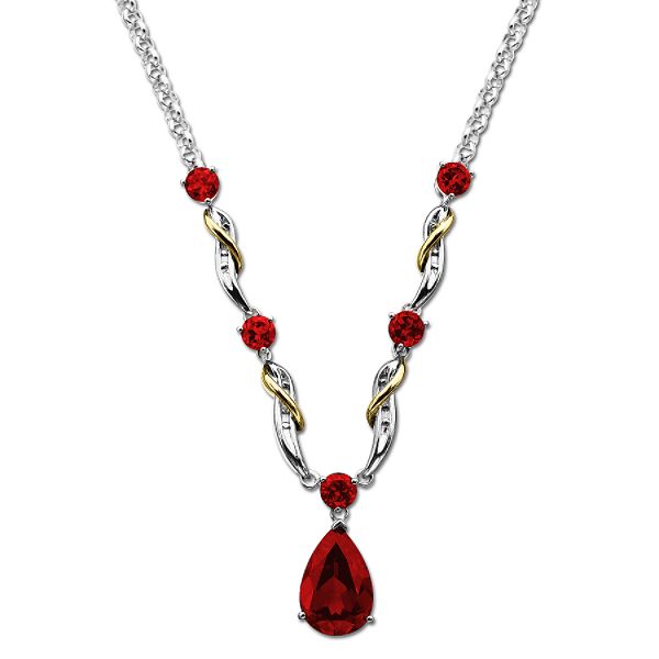 SG Created Ruby Necklace. 14K Yellow Gold and Sterling Silver