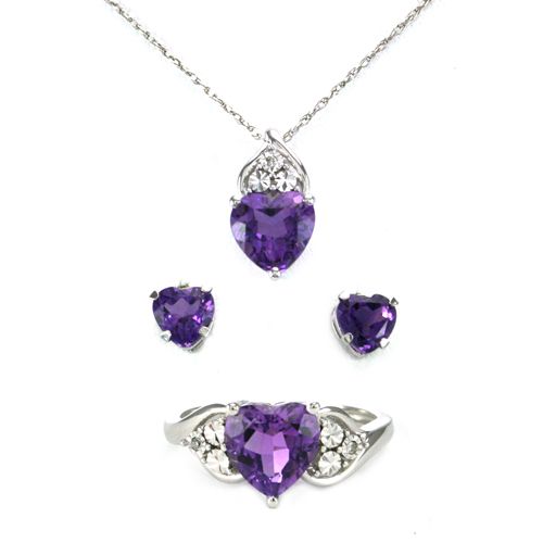 Created Amethyst Heart Pendant, Earring & Ring Set. Sterling Silver. Introductory Offer! Will be $199.99.