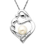 Sterling Silver Mothers Jewel Pearl and Diamond Accent Heart Pendant