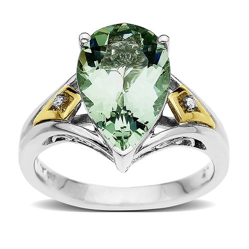 SG Green Quartz and Diamond Ring in 14K Gold and Sterling Silver