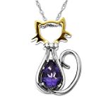 SG Amethyst and Diamond Cat Pendant in 14K Gold and Sterling Silver