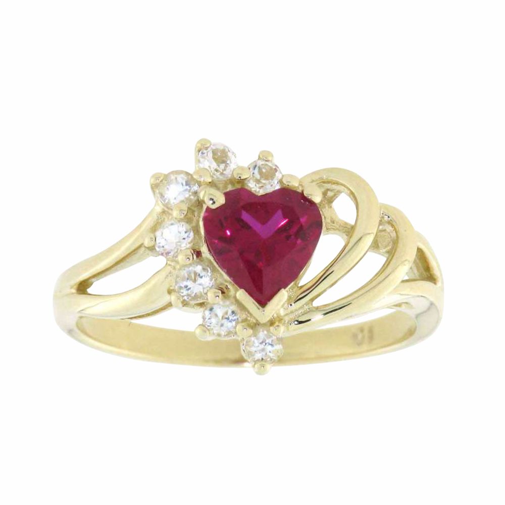 18k Gold over Sterling Silver and Created Ruby and White Sapphire Heart Ring