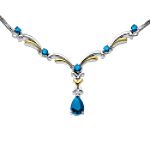 SG Blue Topaz and Diamond Necklace in 14K Yellow Gold and Sterling Silver