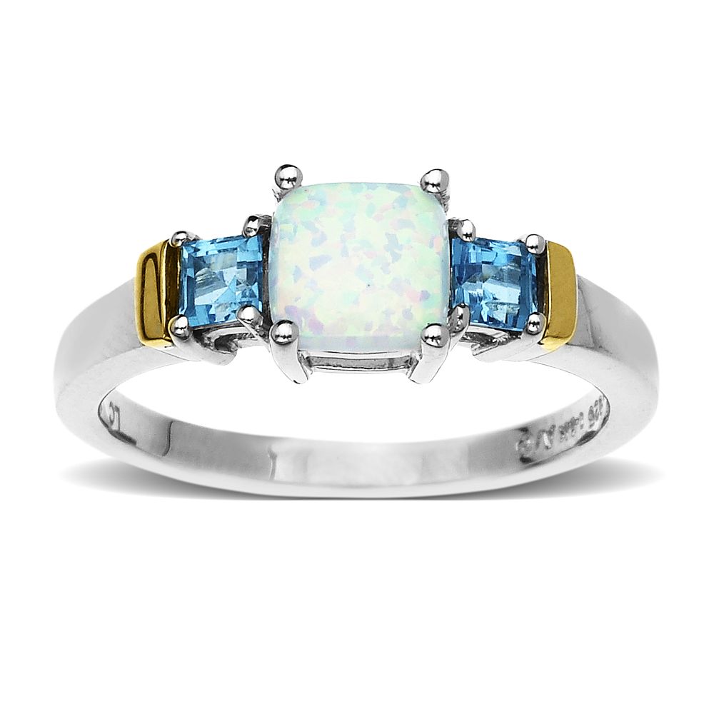 SG Opal and Blue Topaz Ring in 14K Yellow Gold and Sterling Silver