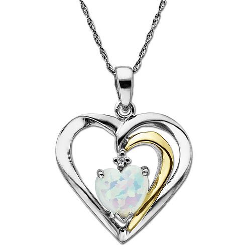 SG Opal and Diamond Accent Heart Pendant in 14K Gold & Sterling Silver
