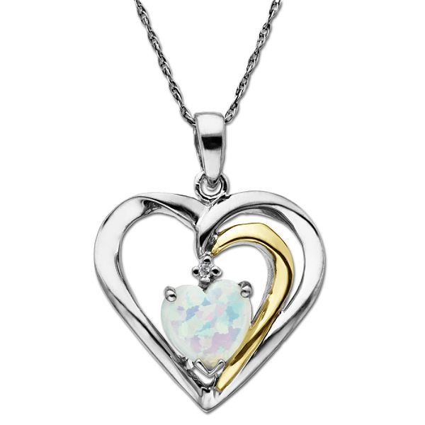 SG Opal and Diamond Accent Heart Pendant in 14K Gold & Sterling Silver