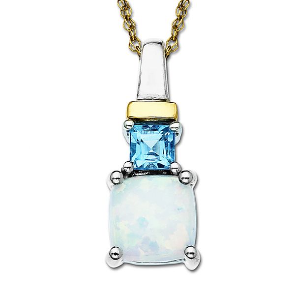 SG Opal and Blue Topaz Pendant in 14K Yellow Gold and Sterling Silver