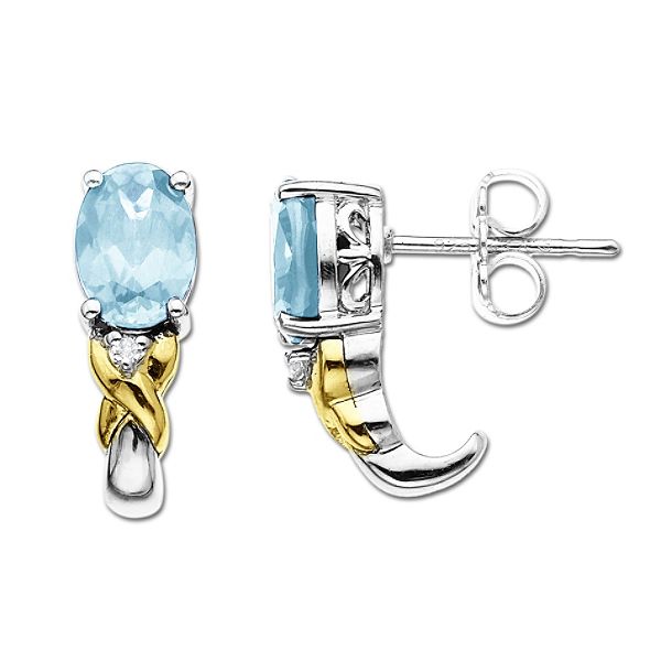 SG Aquamarine and Diamond Accent Earrings in 14K Yellow Gold and Sterling Silver