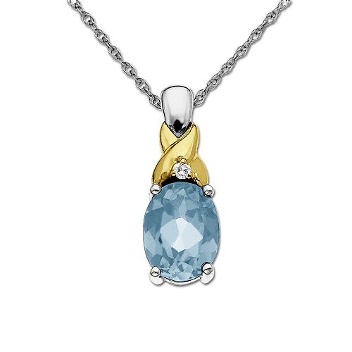 SG Aquamarine and Diamond Pendant in 14K Yellow Gold and Sterling Silver