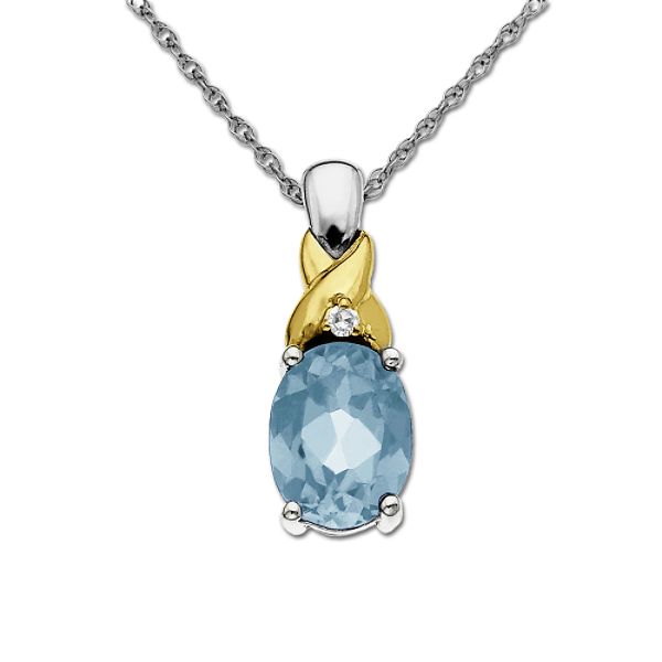 SG Aquamarine and Diamond Pendant in 14K Yellow Gold and Sterling Silver