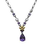 SG Amethyst Drop Necklace set in 14K Yellow Gold and Sterling Silver