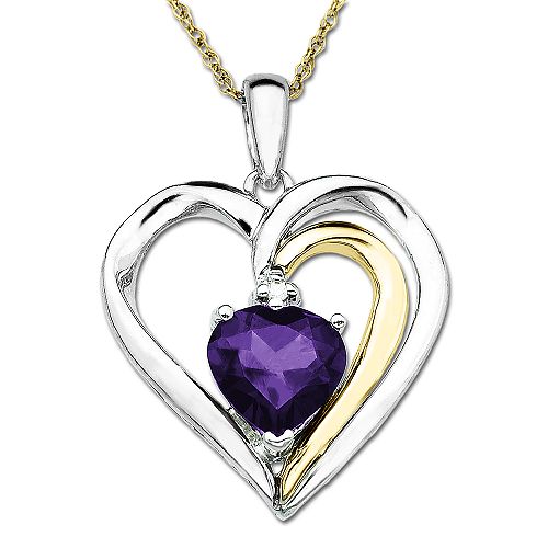 SG Amethyst and Diamond Accent Heart Pendant in 14K Gold & Sterling Silver
